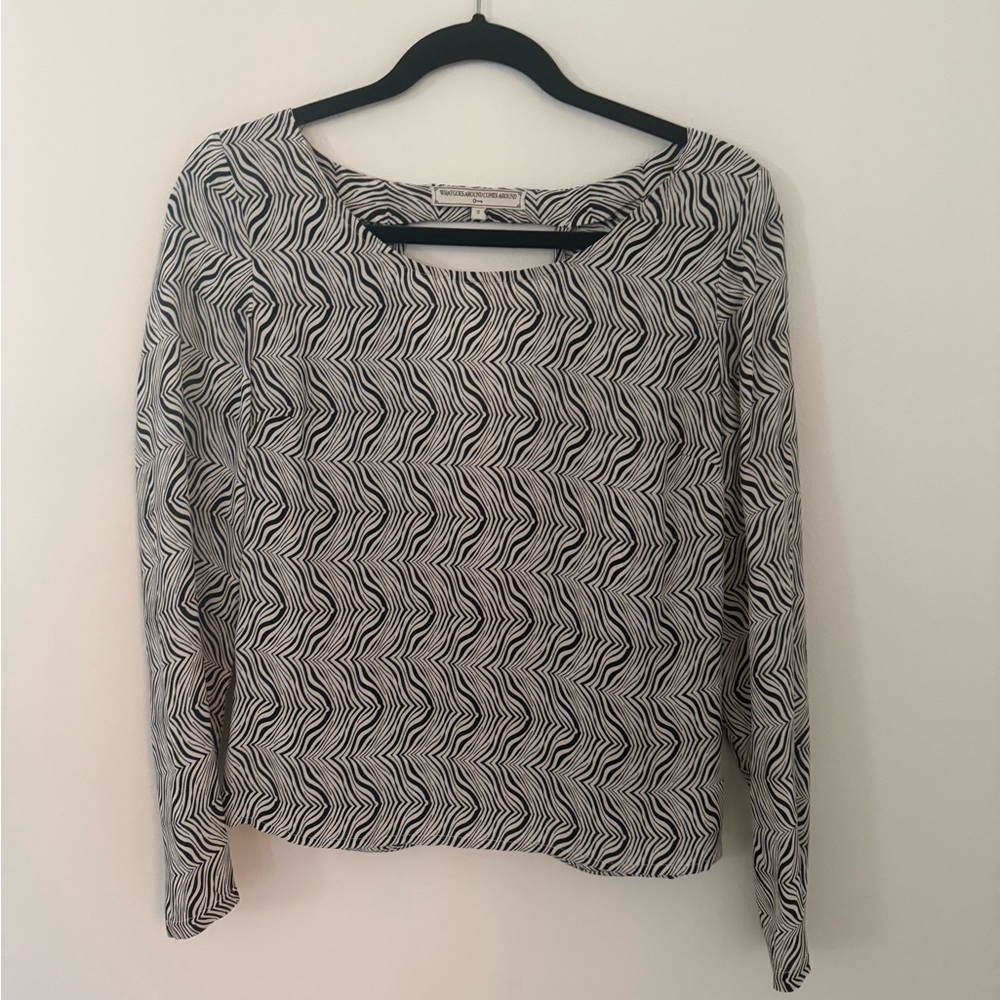 What Goes Around Comes Around Zebra Silk Scoopneck Top Open Drape Back, Size S